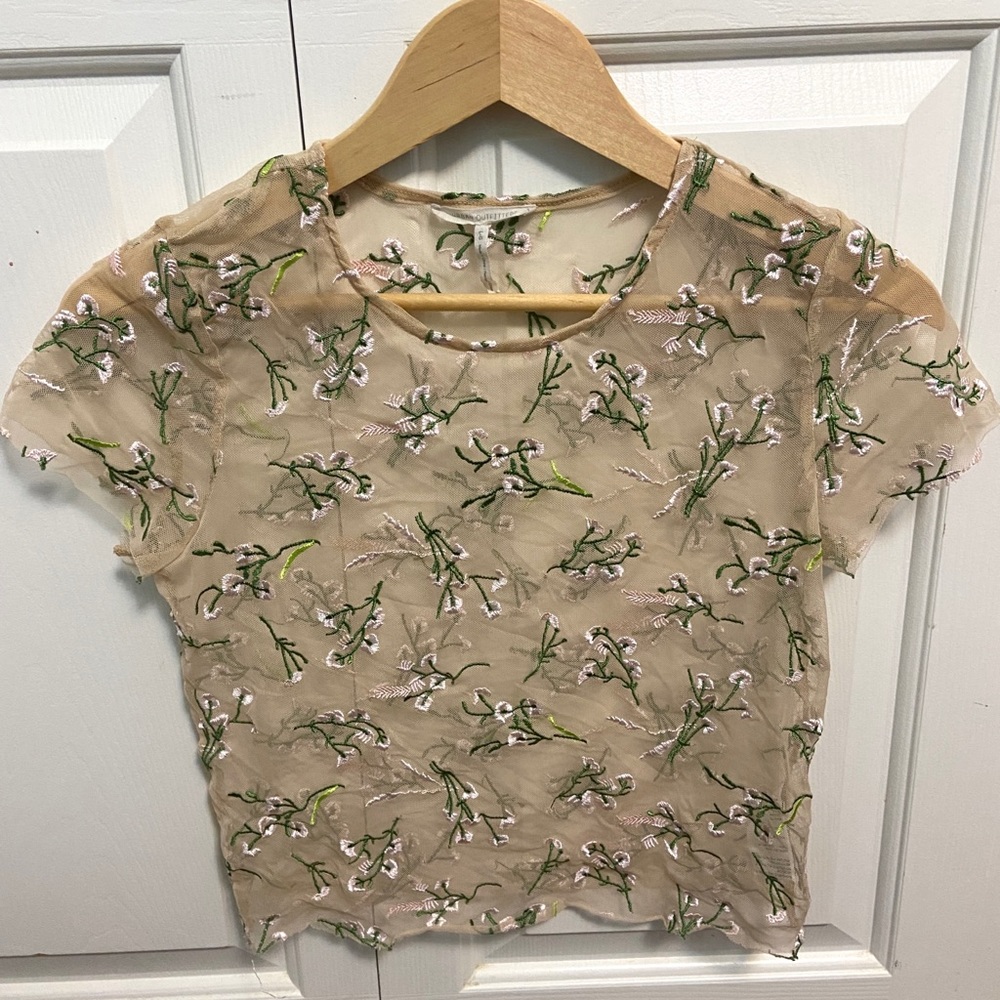 Urban Outfitters Sheer Embroidered Floral Shirt